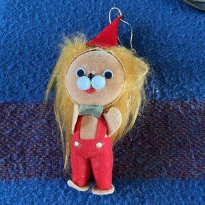 Vintage 6" Lion Christmas Ornament Made In Japan Red Pants & Hat Felt Fabric